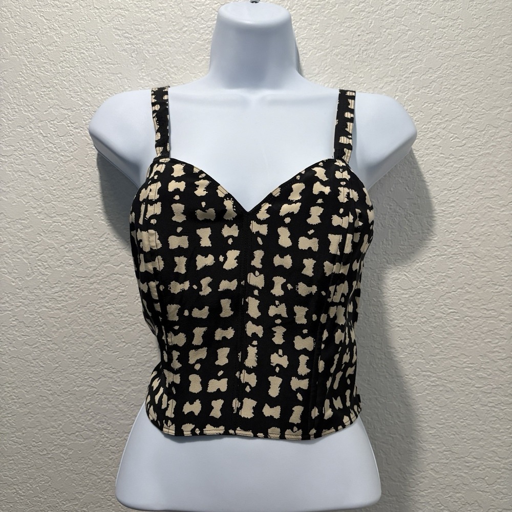 Vintage Silk Bustier Top Size 8 Black Ivory Italy Sexy Holiday